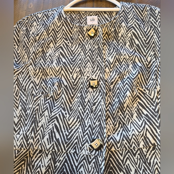 Cabi Grey White 3/4 Sleeve Chevron Print Ponte Knit Blazer Jacket L - Picture 8 of 11